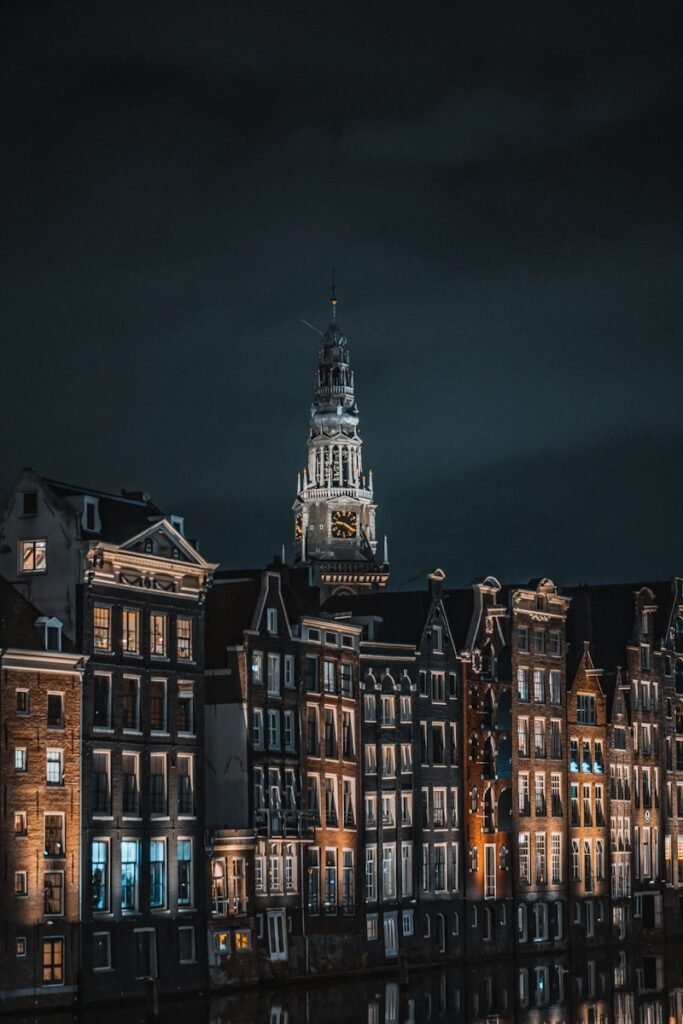 brown and white concrete building during nighttime